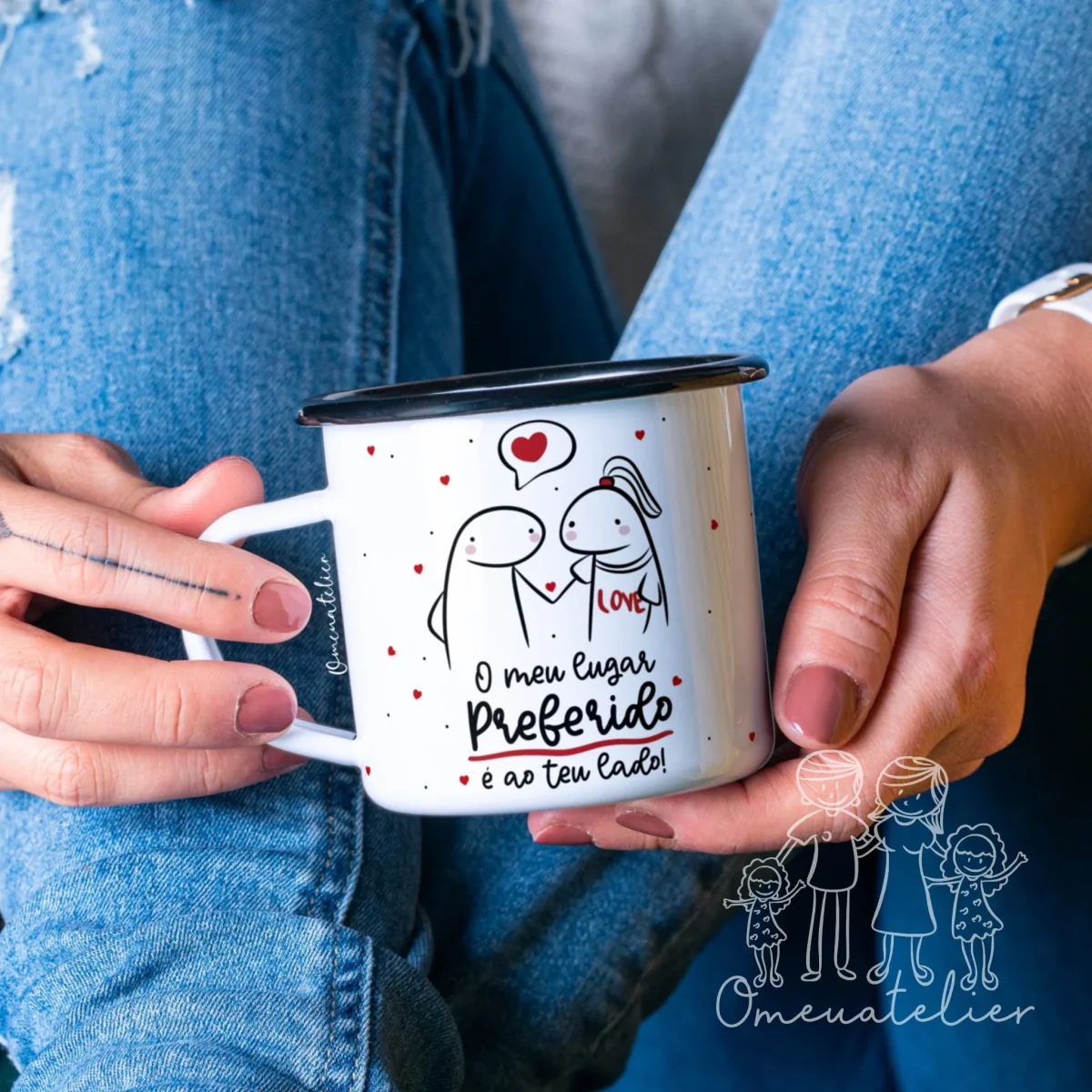 Caneca Vintage de esmalte Flork “O meu lugar preferido…”